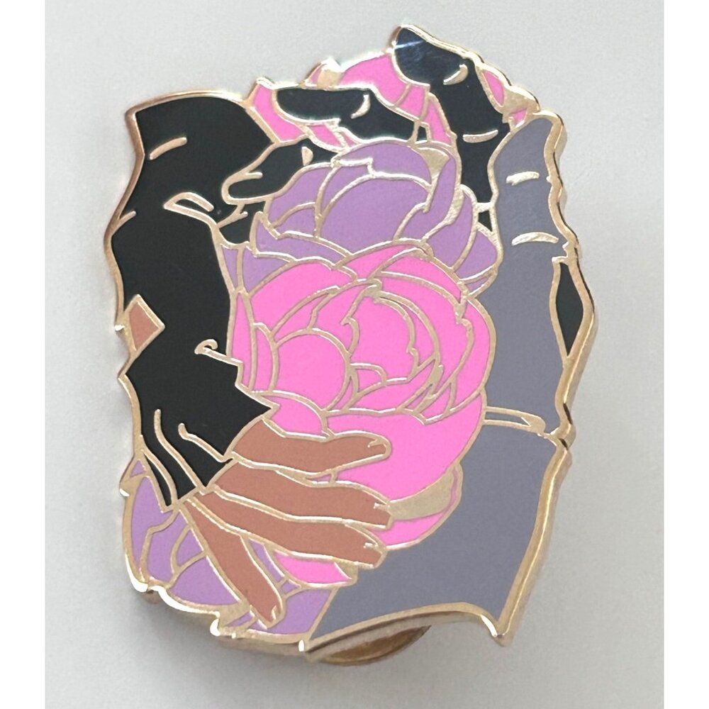 Pink Purple Floral Rose Hands Fantasy Artwork Enamel Lapel Pin